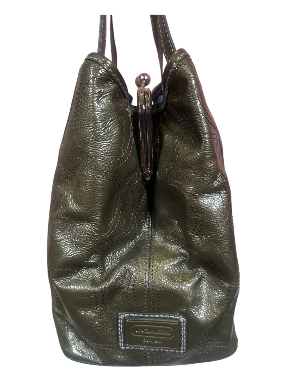 Coach Signature Stitch Kisslock Tote